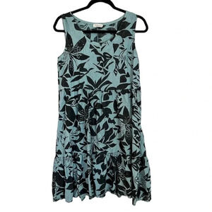 Bellambia Women's Sleeveless Scoop Neck Blue Floral Linen Dress Size XS GUC